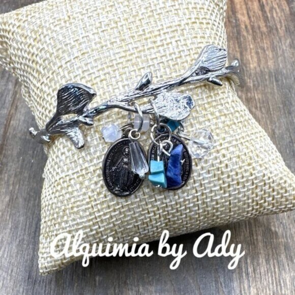 Alquimia Jewelry - Statement virgen Mary medals silver bangle bracelet